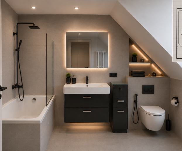 Modernes Badezimmer mit Designfliesen